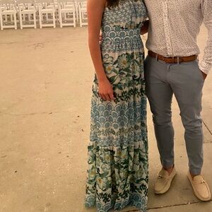 Blue and green halter top floral maxi dress